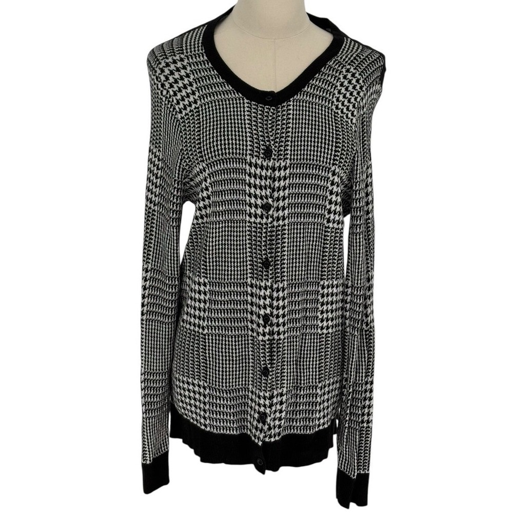 The Limited Womens Houndstooth Button Down Cardigan Sweater Black White Large